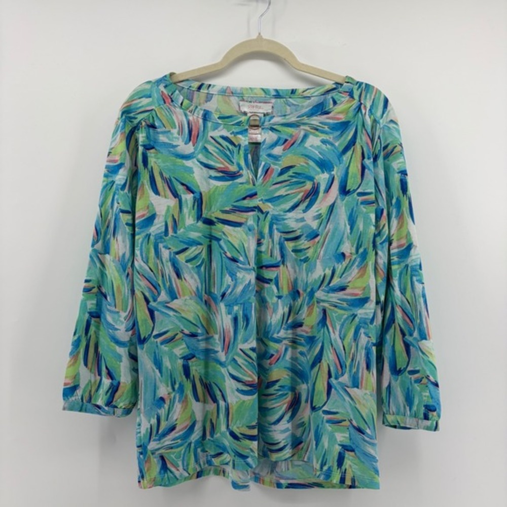 Stella Parker Collection Womens Size Large Abstract Print Long Sleeve Blouse Top